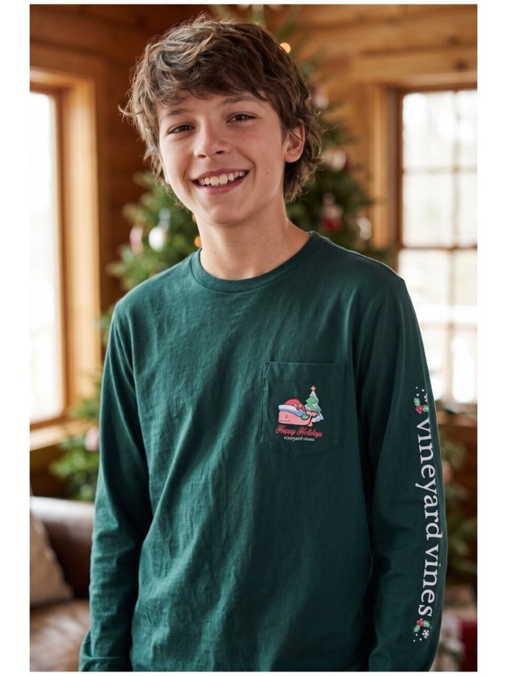 VINEYARD VINES BOY'S HOLIDAY WHALE LONG SLEEVE TEE